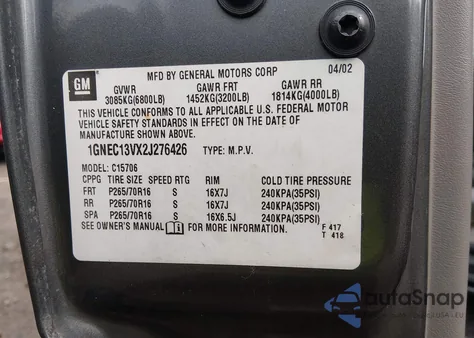 2002 Chevrolet Tahoe Ls from USA, damaged, VIN 1GNEC13VX2J276426